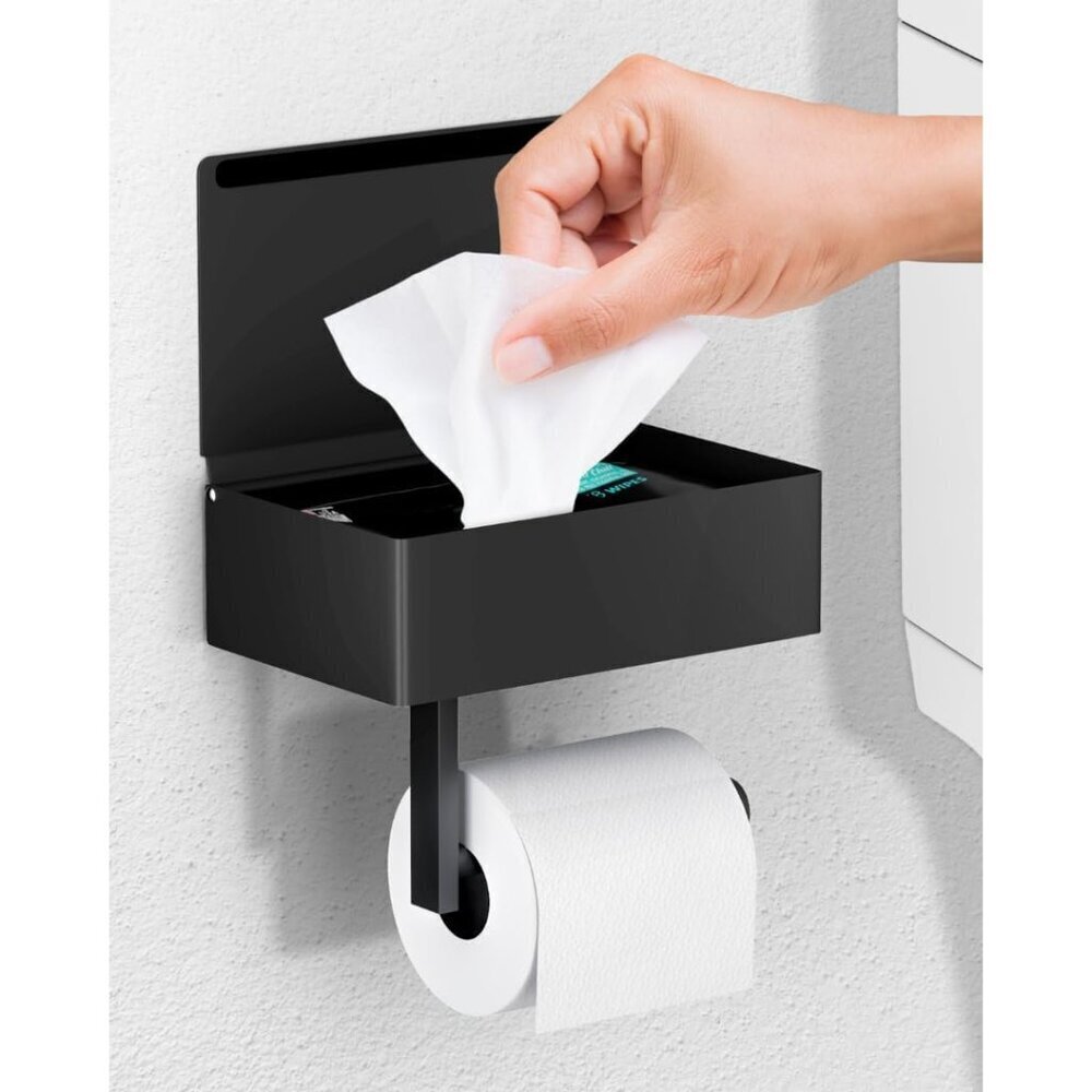 Matte Black Toilet Paper Holder Wall Mount with Shelf